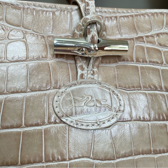 Longchamp Small Alligator Croc Embossed Chain Link Strap Roseau Shoulder Bag - Picture 4 of 16